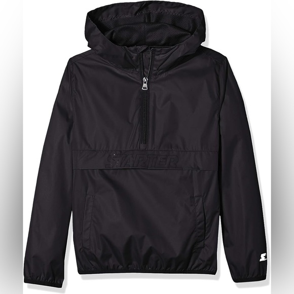 Starter Girls' Popover Packable Jacket Storm Star  1/4 Zip Black Hooded - Picture 1 of 16
